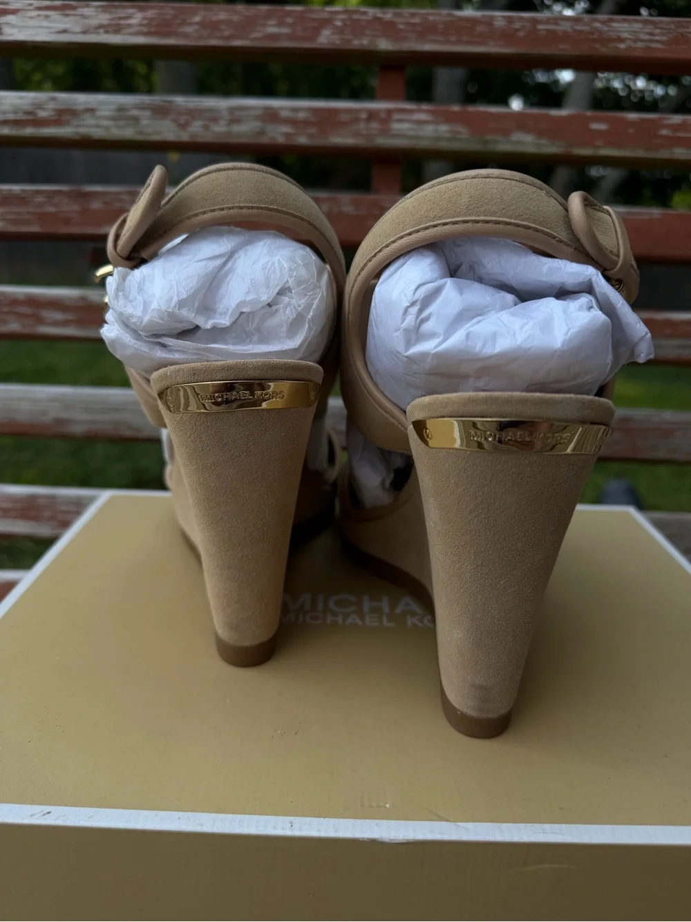 MICHAEL Michael Kors Nude Beige Suede Cutout Slingback Heels